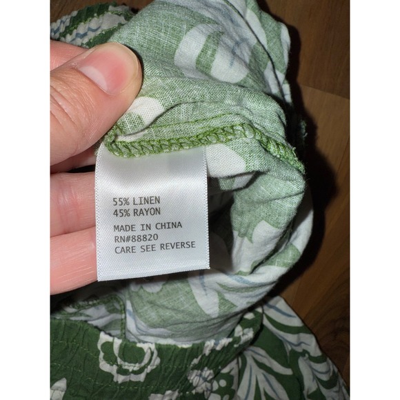 Christian Siriano New York‎ Green Floral Print Linen Blend Pants L summer vacay - Picture 4 of 5